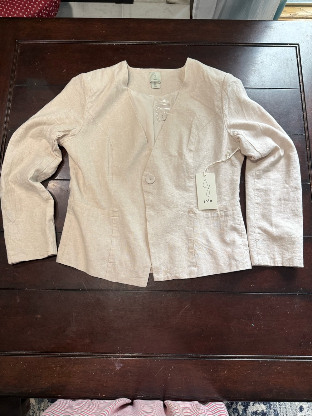 Joie Women’s Blazer Jacket Size L Beige Linen Blend Lightweight 1-Button NWT